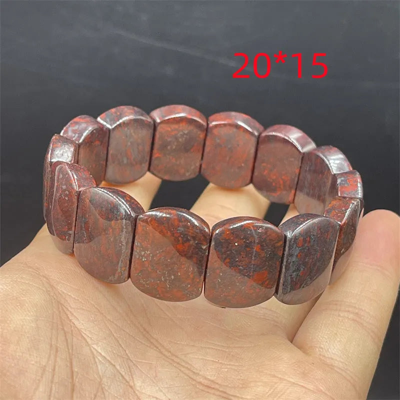 Bloodstone meteorite bracelet in quartz rock jade with modern simplicity design.