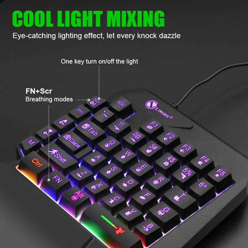 GK103S one-handed mechanical gaming keyboard with black ABS case and detachable cable