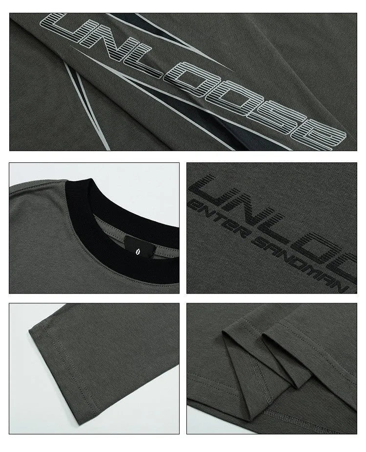 Gray khaki drop shoulder loose fit cotton pullover sweatshirt with round neck and long sleeves.
