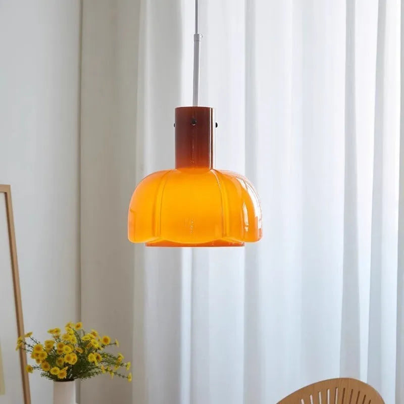 Retro medieval style glass bud chandelier pendant light for ceiling installation.