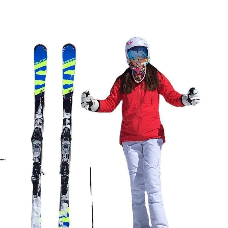 Adjustable hook and loop skiing bandage strap in black, blue, pink, or red colours.