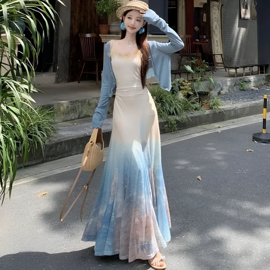High waist fishtail midi dress in suspender dress colour with sleeveless cut and princess sleeves, sizes S M L