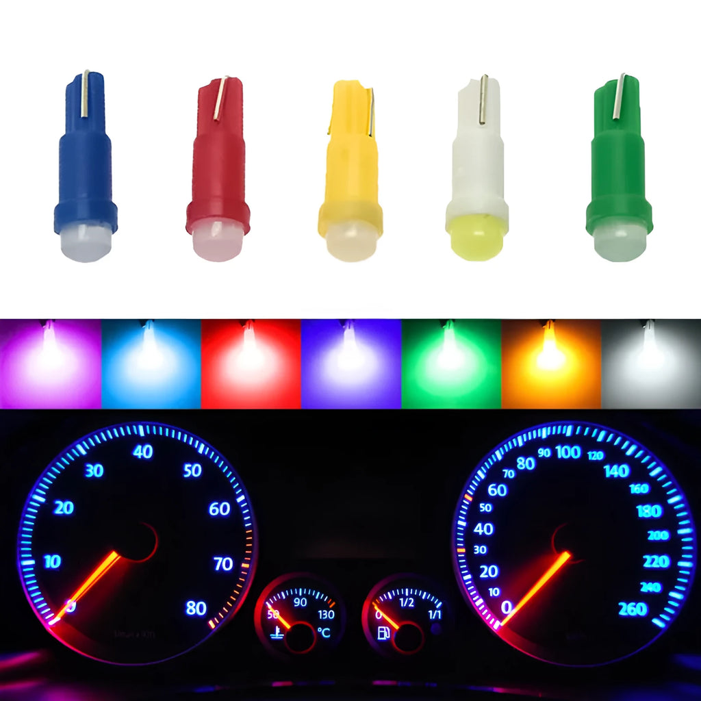 T5 car LED instrument light bulb with 1SMD COB technology in multiple colour options