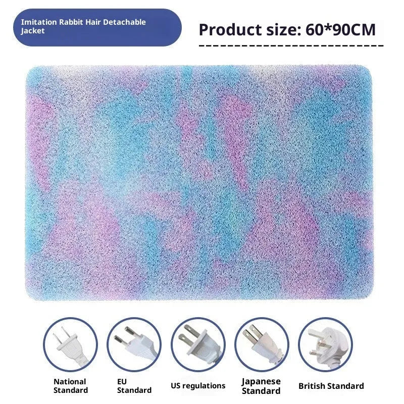 Square pet electric heating pad with tie-dyed rabbit hair cloth cover, waterproof and bite-resistant, for cats and dogs