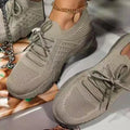 Women's sneakers with thick rubber soles in eight colour options including white, red, blue, black, khaki, grey, pink, and light blue