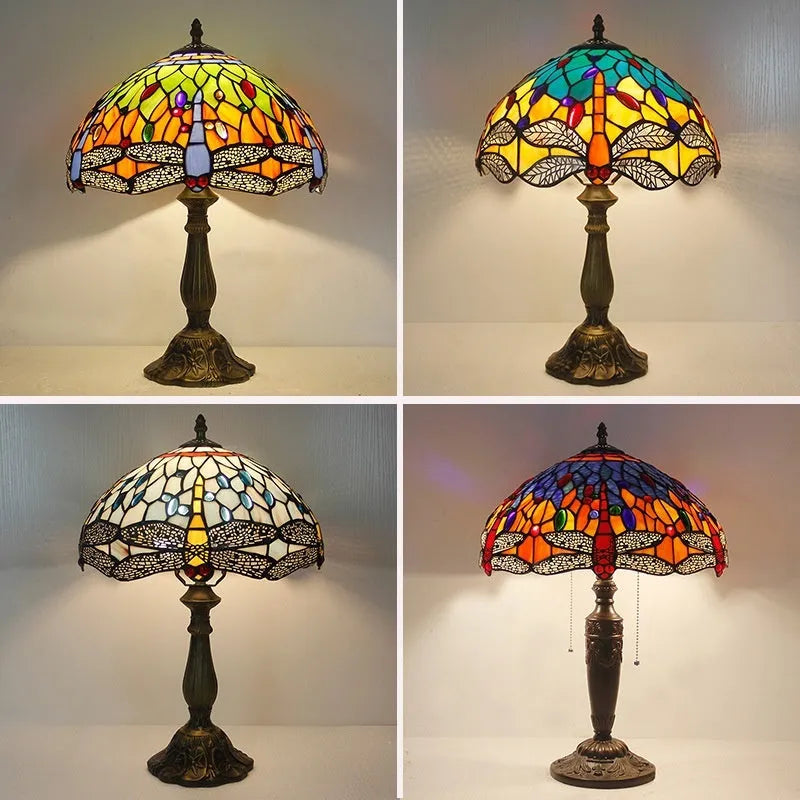Stone Tiffany-style table lamp with dragonfly design in European retro style