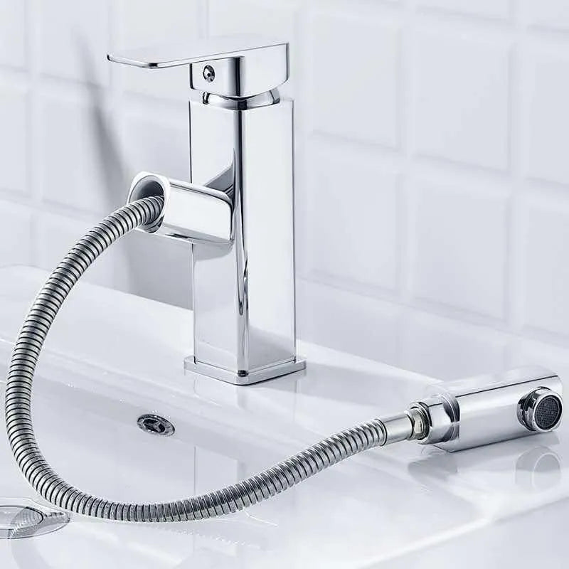 Brass square pull faucet with brushed gold electroplated finish and high low spout options