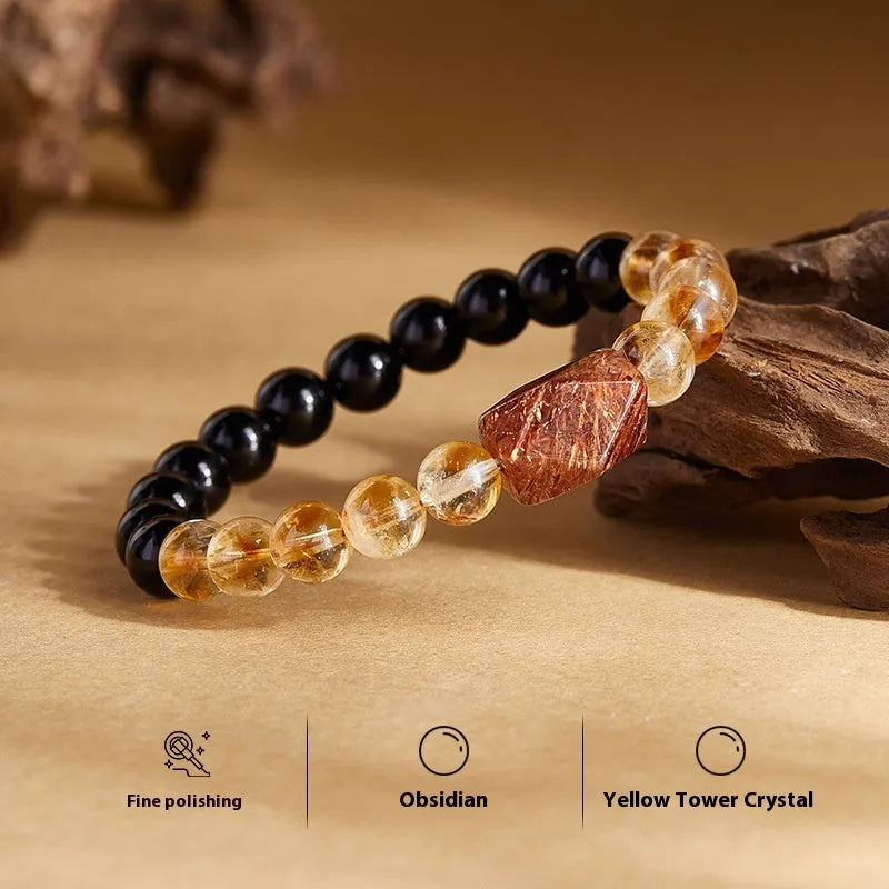 Natural obsidian women's bracelet in Ink Cloud Jinhua design with Ink Rhyme colour option