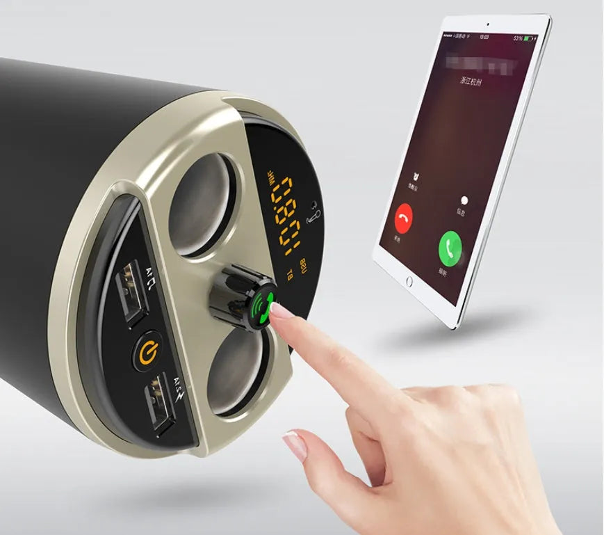 Black car cup Bluetooth MP3 player FM transmitter with dual USB ports and hands-free calling button