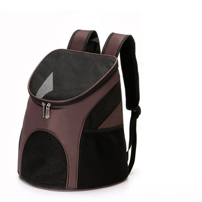 Pet backpack carrier in red, black, brown, or blue with 15L to 22L capacity for cats and small dogs up to 15kg