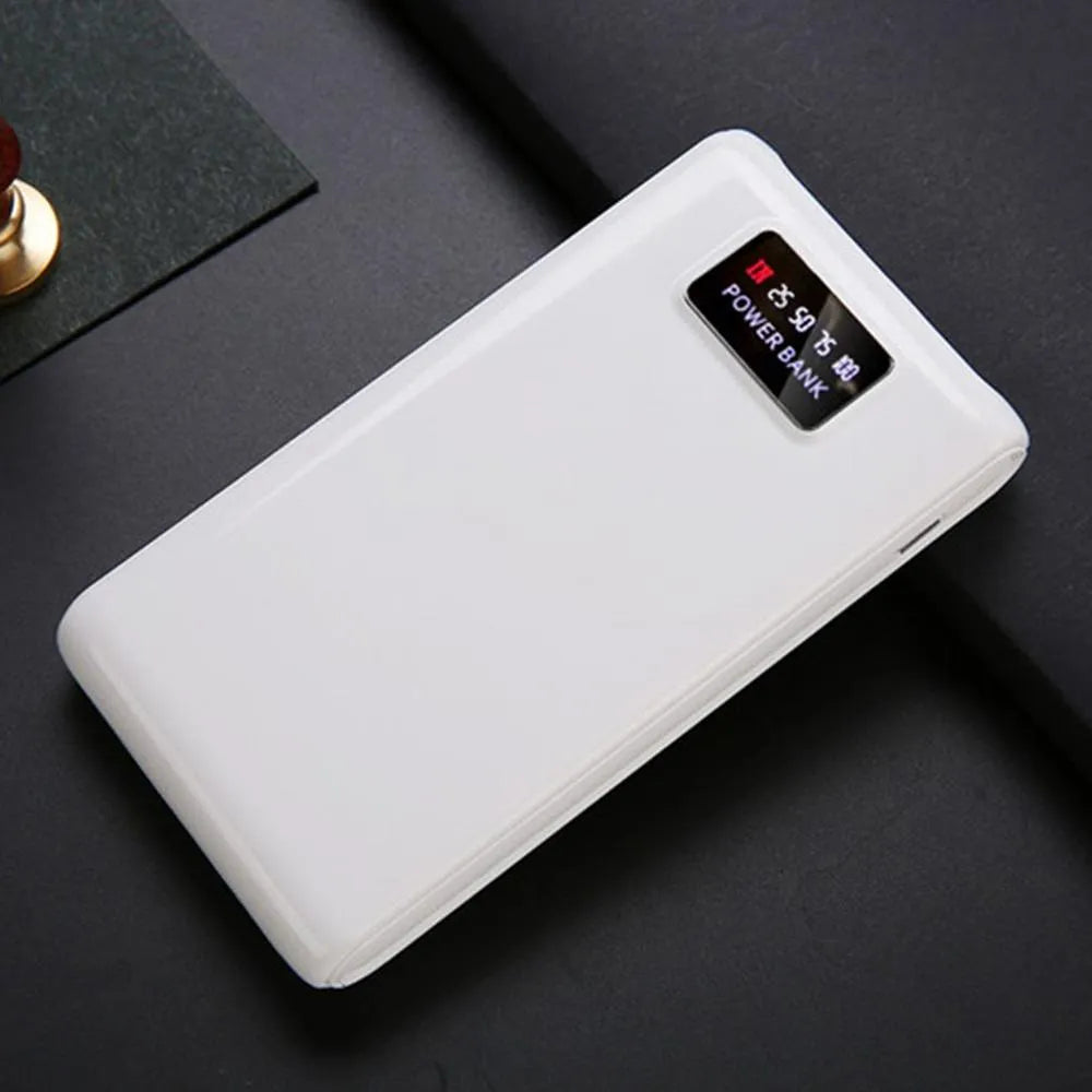 DIY 18650 mobile charging bank case kit showing black enclosure with USB ports for six battery cells