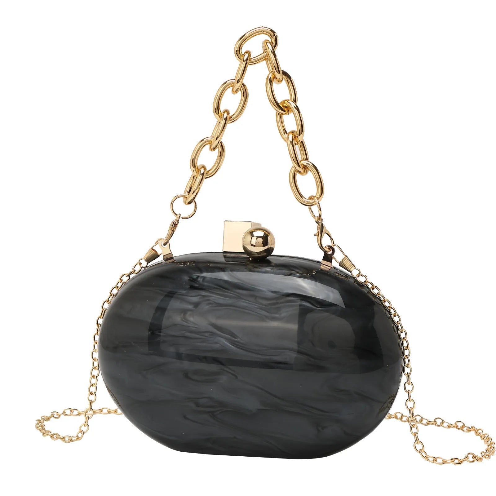 Hard acrylic oval chain crossbody bag with retro design and internal organisation pockets