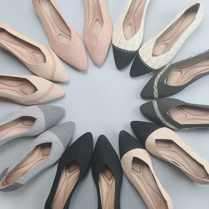 Women's casual Flyknit wedge shoes with a mid heel and rubber sole in various colours.
