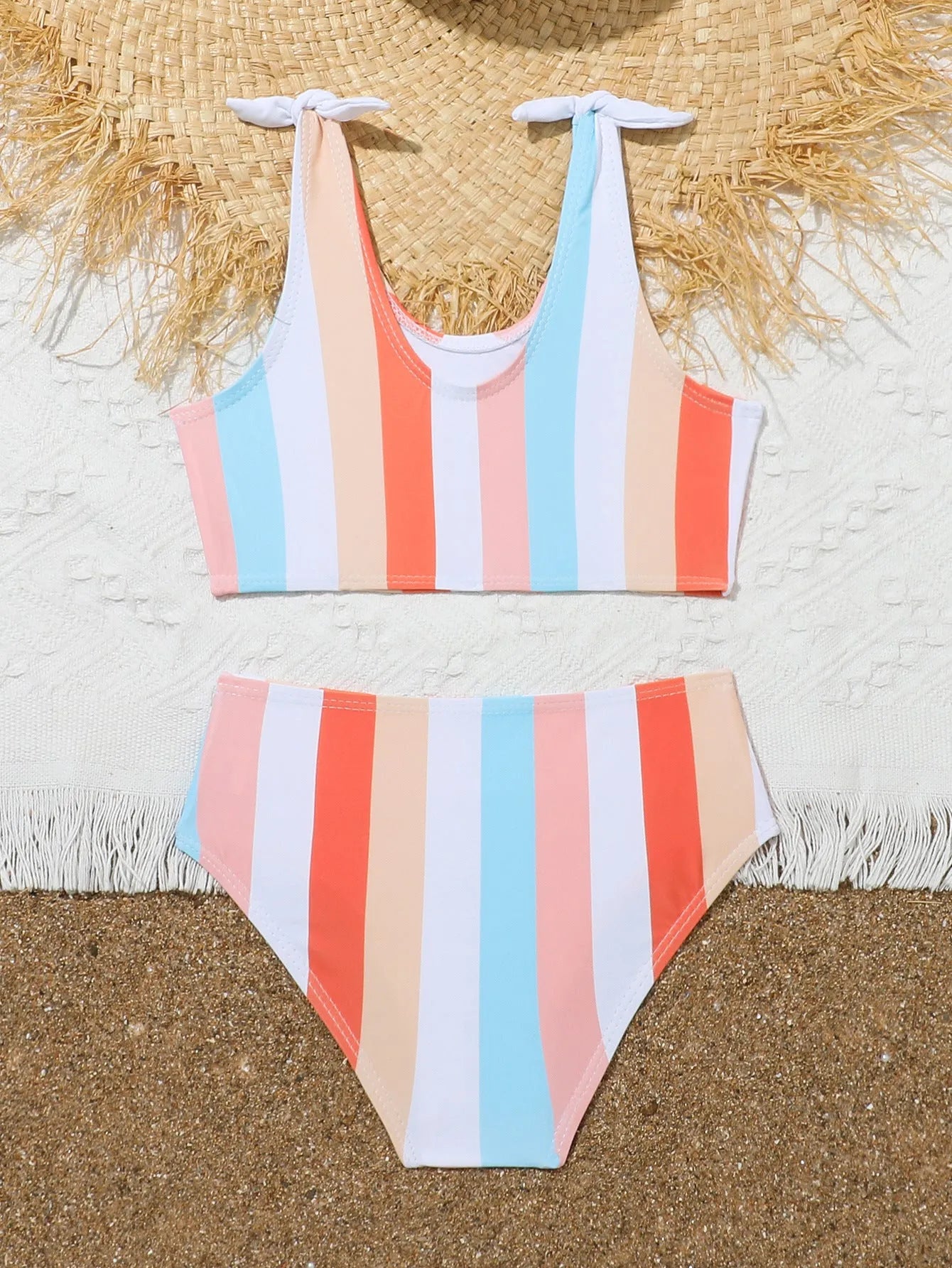 Girls' plaid print swimsuit briefs with separate top and bottom pieces
