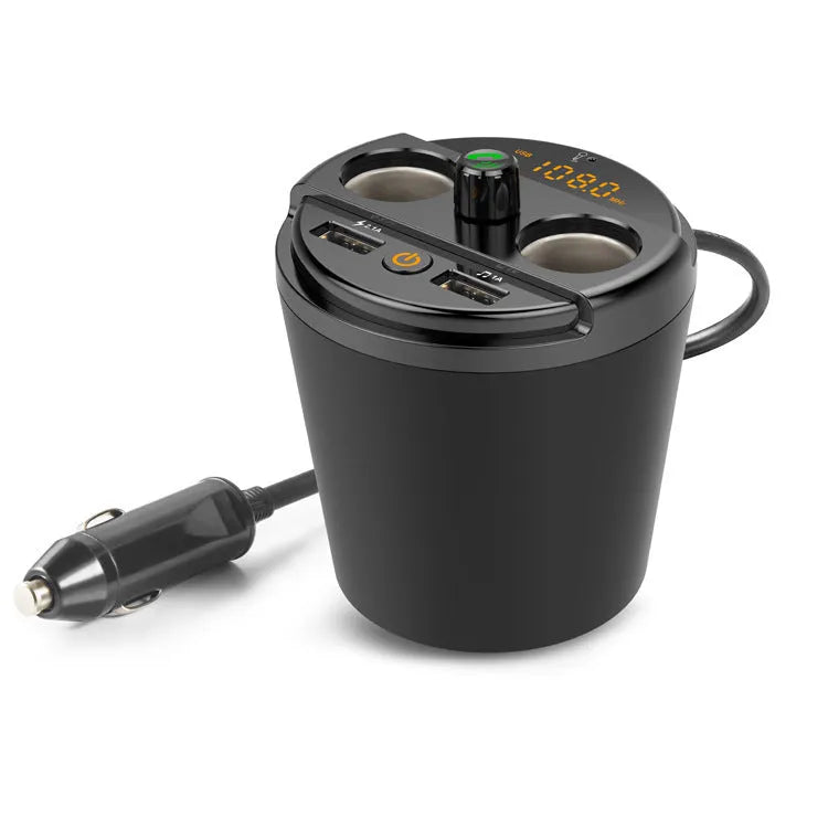 Black car cup Bluetooth MP3 player FM transmitter with dual USB ports and hands-free calling button