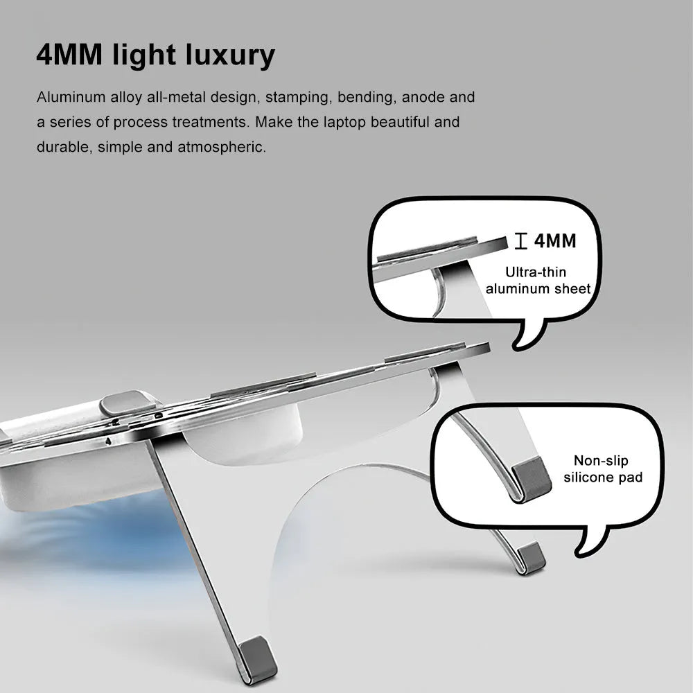 M9 silver aluminum alloy folding laptop cooling stand with foam and box packaging
