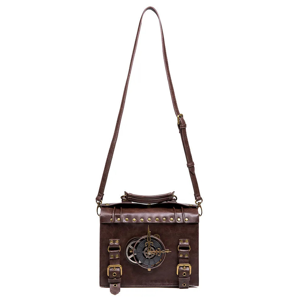 Bronze steampunk industrial retro shoulder bag with pillow construction