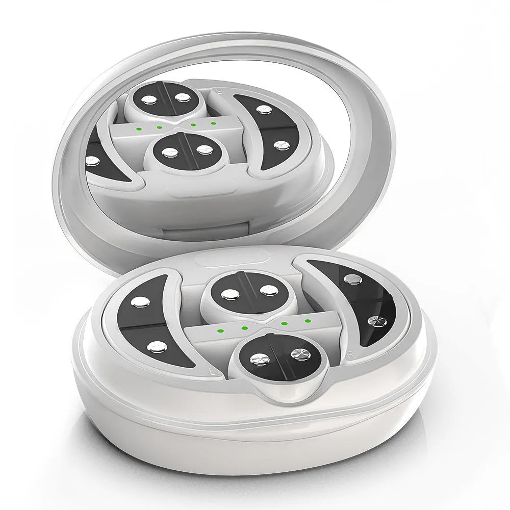 White wireless red light EMS handheld facial and eye massager on a clean background.