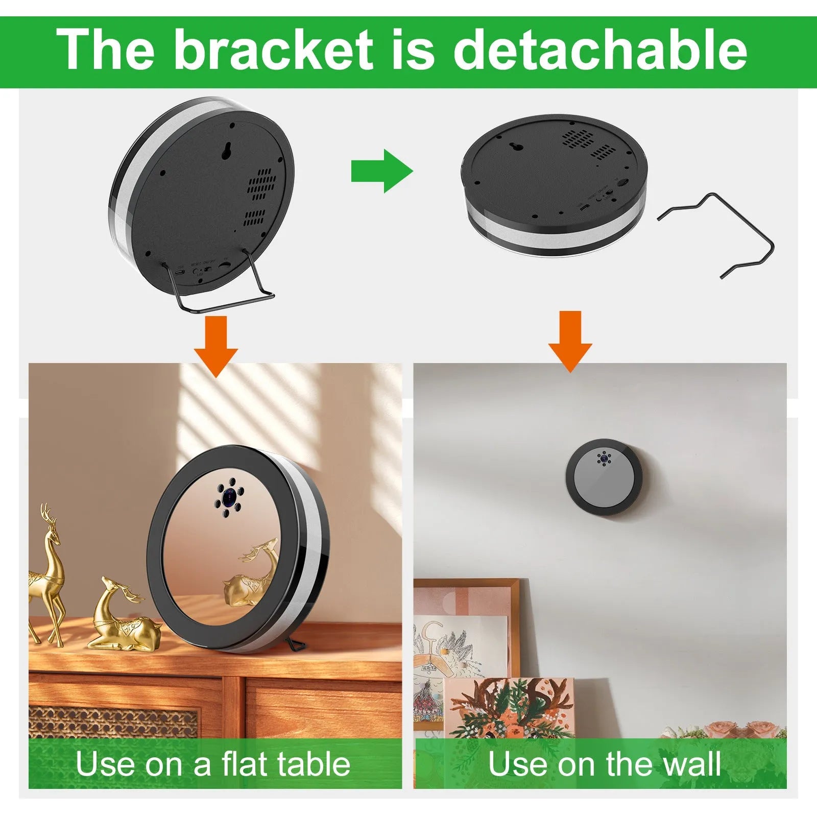 Black wireless smart surveillance camera with night vision and voice conversation on a desk