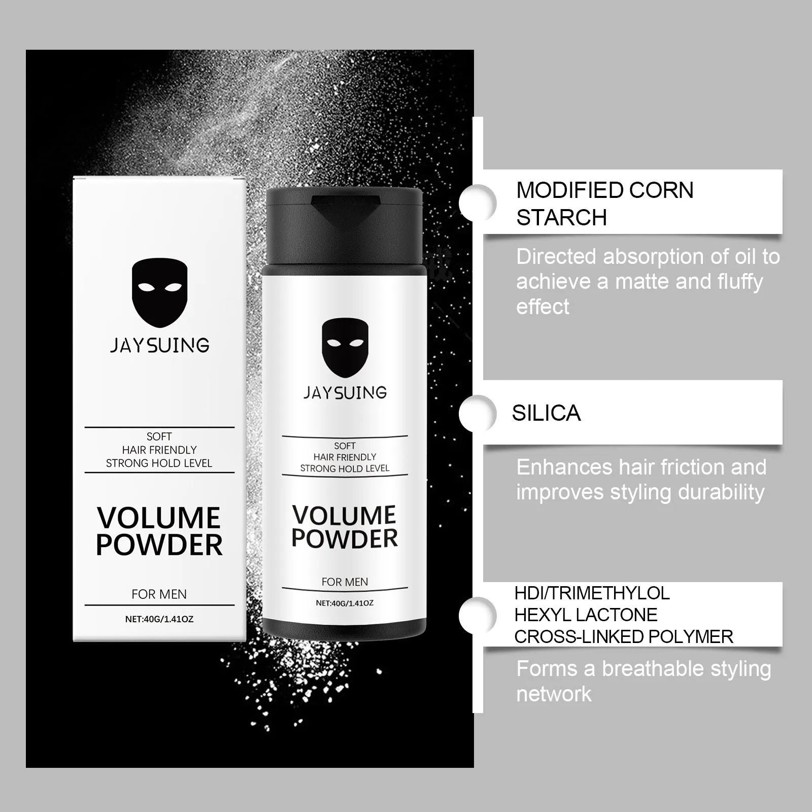 40g portable container of colourless hair styling powder with modified corn starch formula