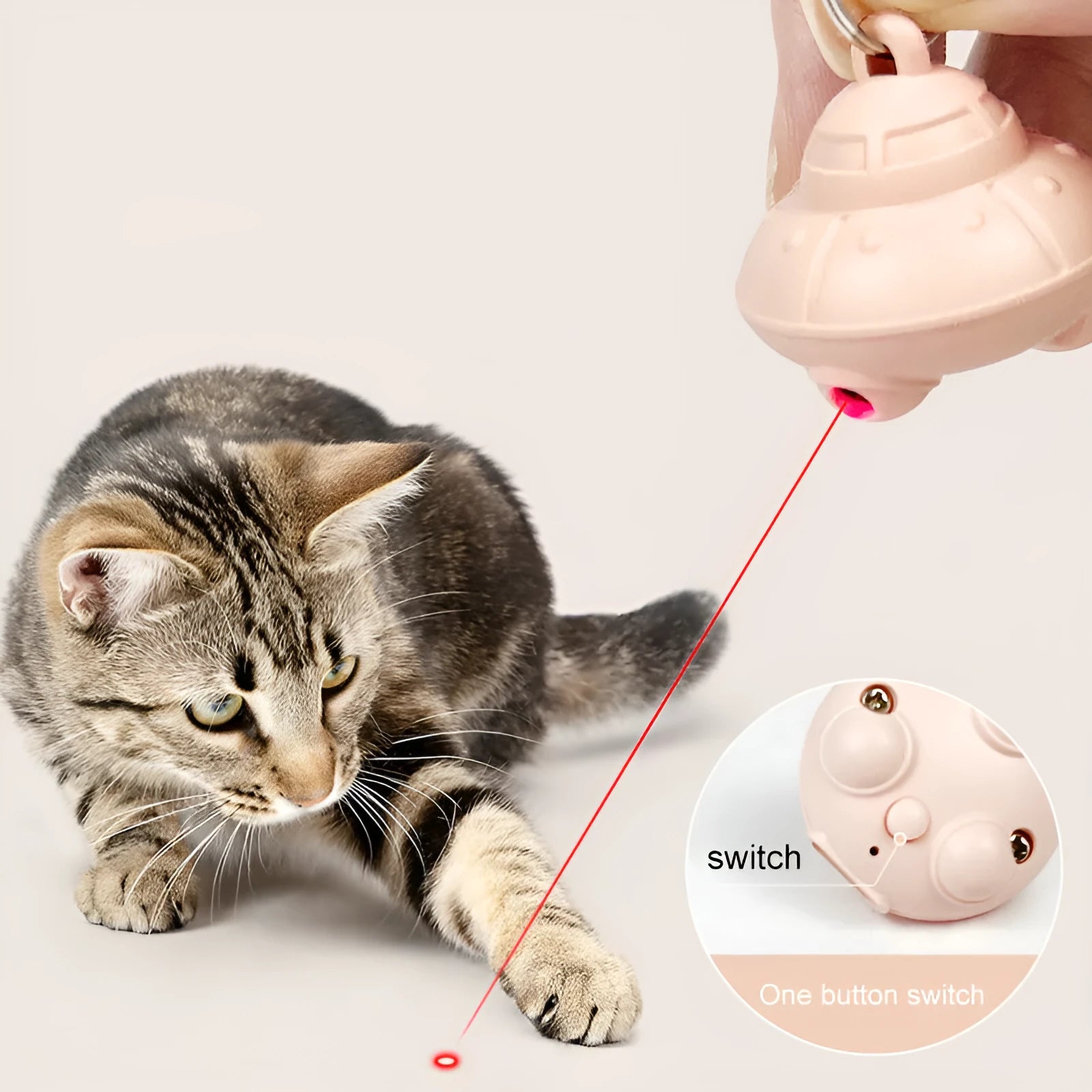 Green USB-rechargeable cat collar laser toy with rotating mechanism on cat collar