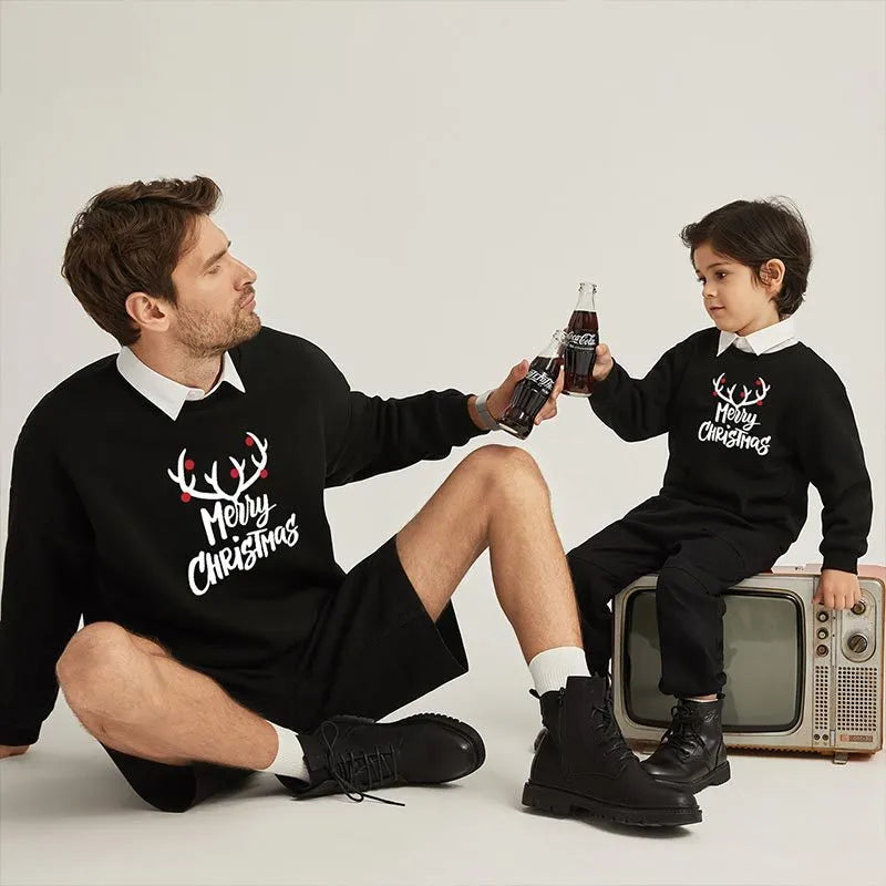 Family matching Christmas sweater pullover jumper in black and red for men women kids and babies