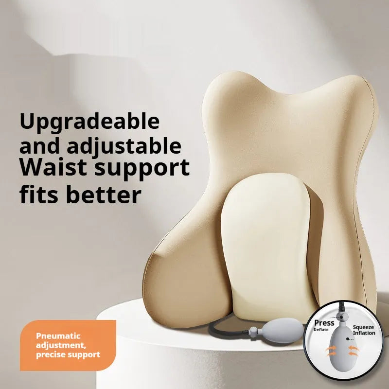 Ergonomic memory foam backrest waist pad in a choice of solid colours on an office chair.