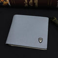 Men's short striped wallet in leather and PU, 11.5cm x 9cm x 0.7cm, no zipper, Black Blue Grey