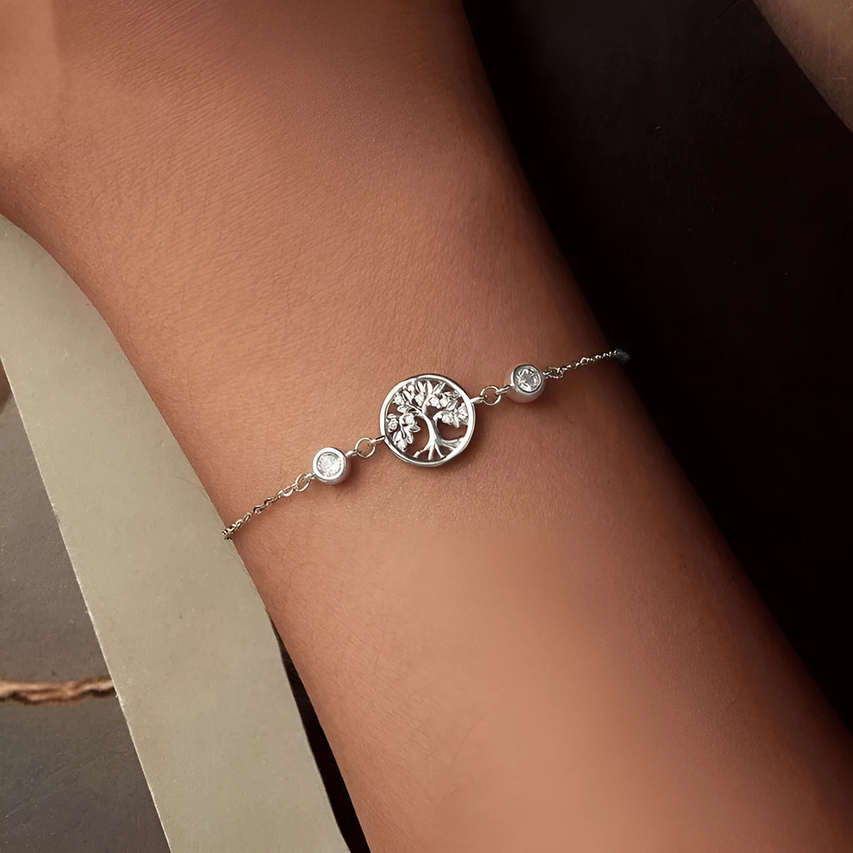 S925 sterling silver bracelet with white gold plating, 15+6cm chain and 1.1cm lucky tree pendant, SCB288