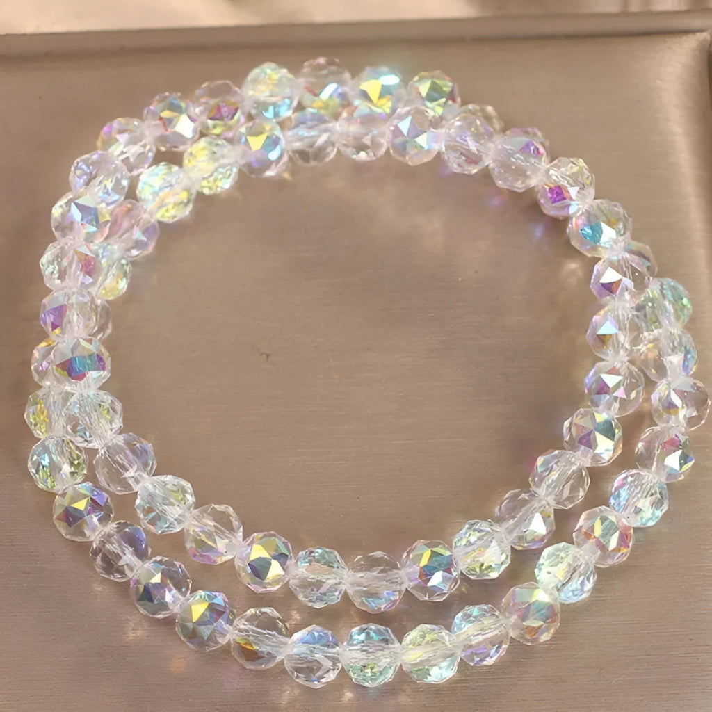Double-layer crystal bracelet for women in shiny white colour, manual crafted artificial crystal, travel gift accessory