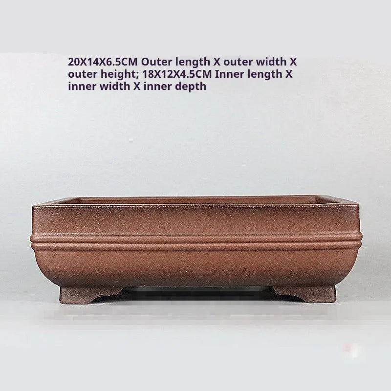 Purple clay rectangular bonsai pot with handmade antique purple sand finish for indoor plants