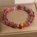 Natural Super Seven crystal bracelet with white crystal and red agate stones in cartoon style