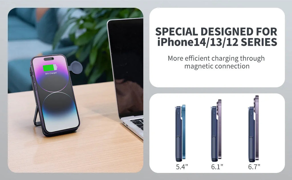 Black industrial style 10000mAh magnetic wireless power bank with bracket