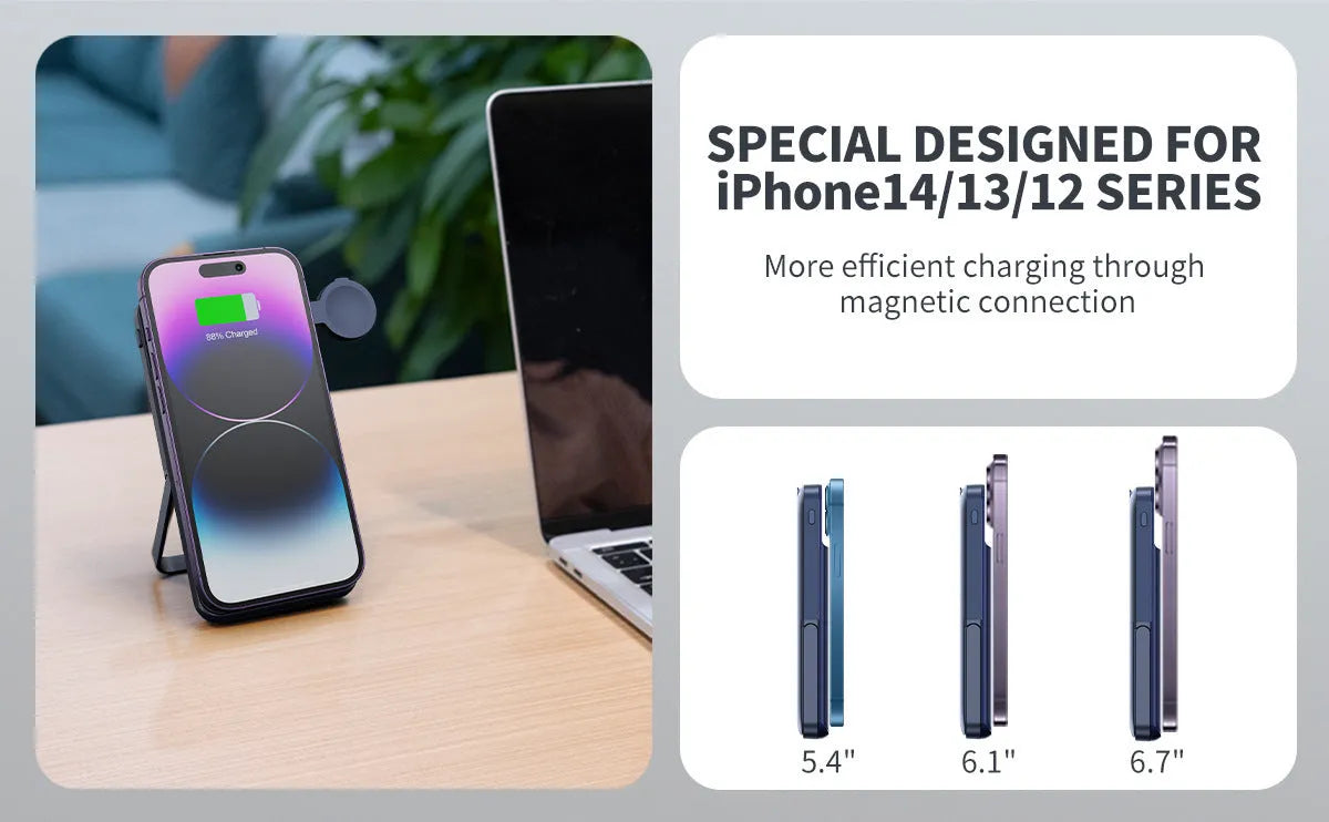Black industrial style 10000mAh magnetic wireless power bank with bracket