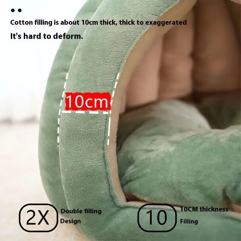 Semi-enclosed leaf style pumpkin nest cat bed in PP cotton with removable cover, three sizes