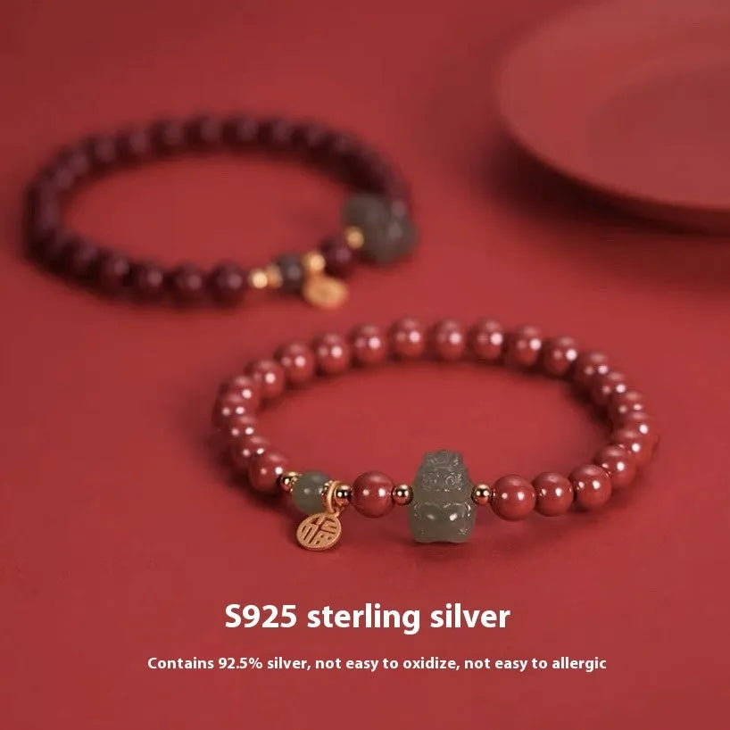 Natural Hetian Jade bracelet with zodiac design in 8mm diameter