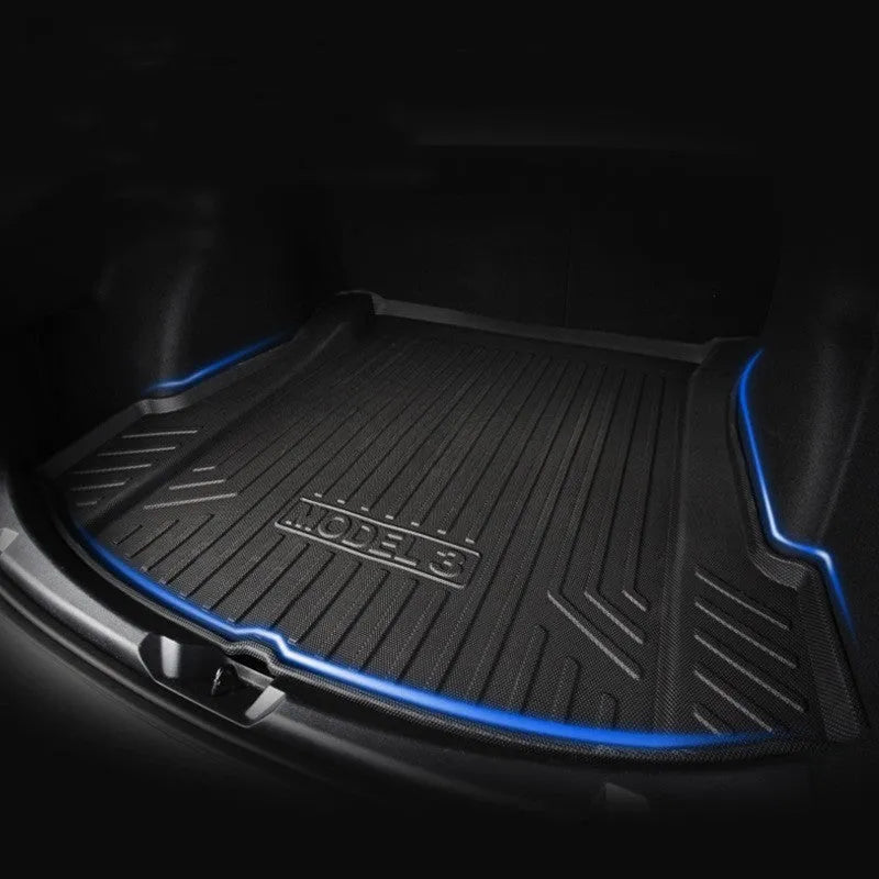 Black rubber floor mat with TPE footrest for Tesla Model 3, Y, S, and X cars