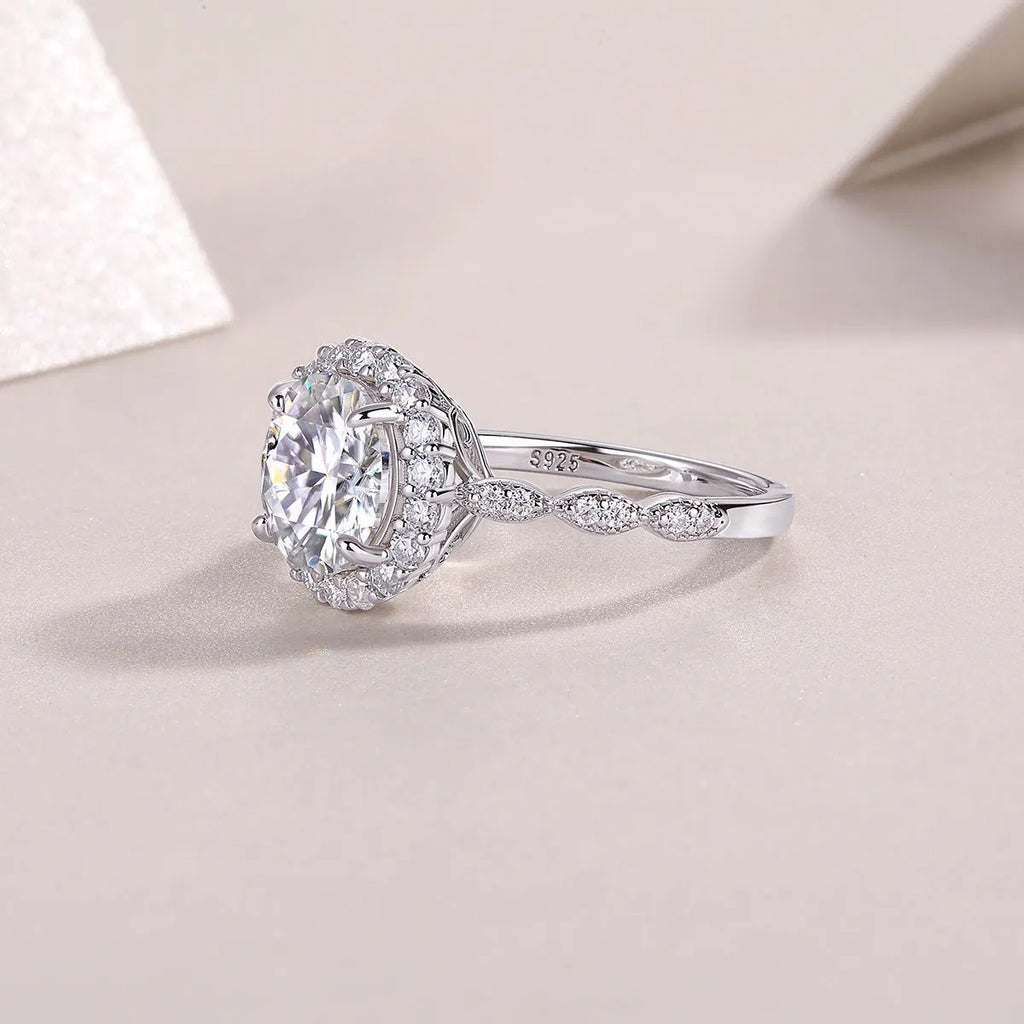 3-carat moissanite wedding ring set with S925 silver and platinum plating in gift box