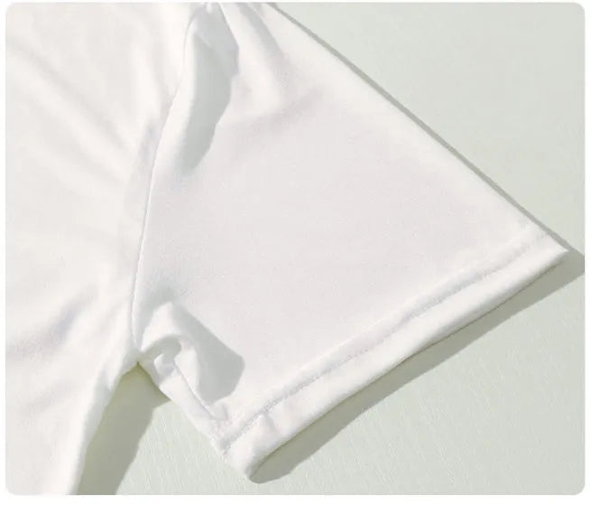 White short sleeve polyester T-shirt with forest bear and letter print for men