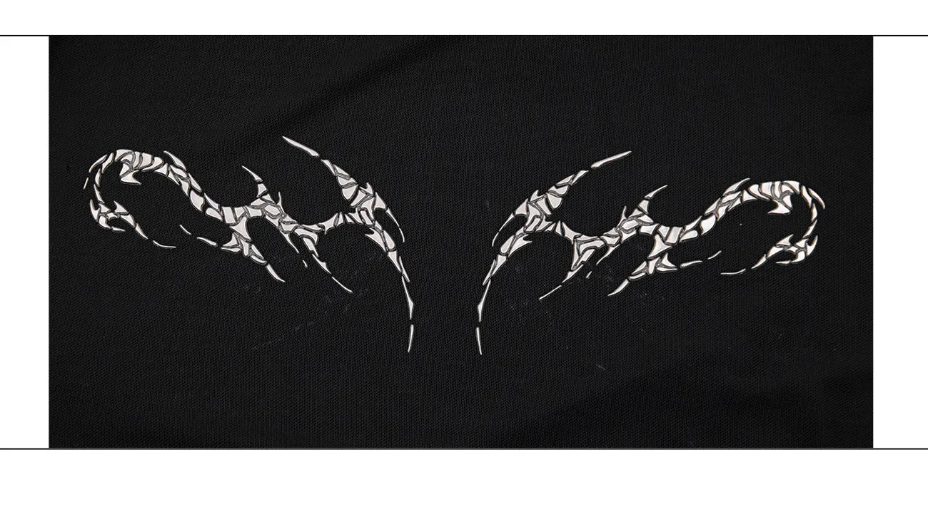Black slim long sleeve mesh bottoming shirt on a hanger showing its fit and fabric texture.