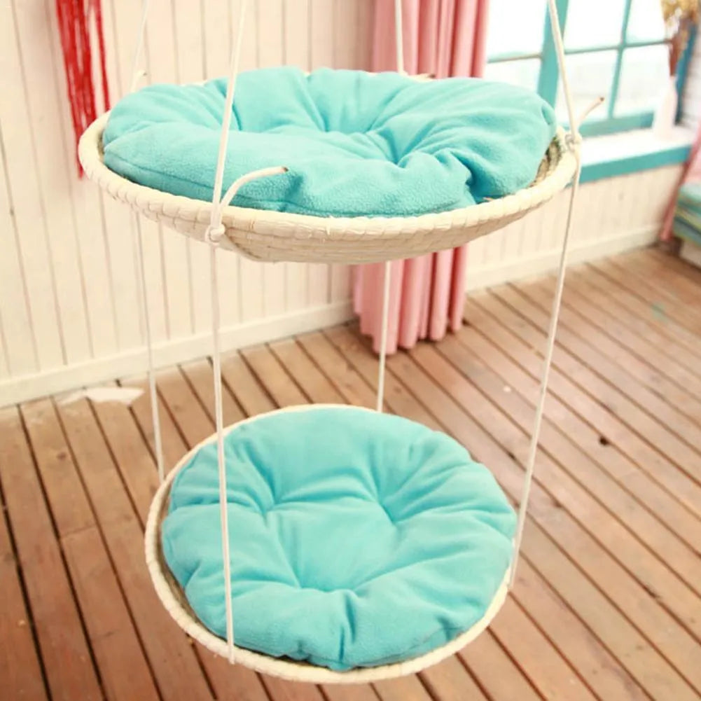 Straw cat hammock with climbing frame 50cm natural hemp rope cat bed