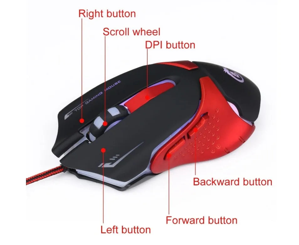 HXSJ A903 black wired optical gaming mouse with 6 buttons and adjustable DPI