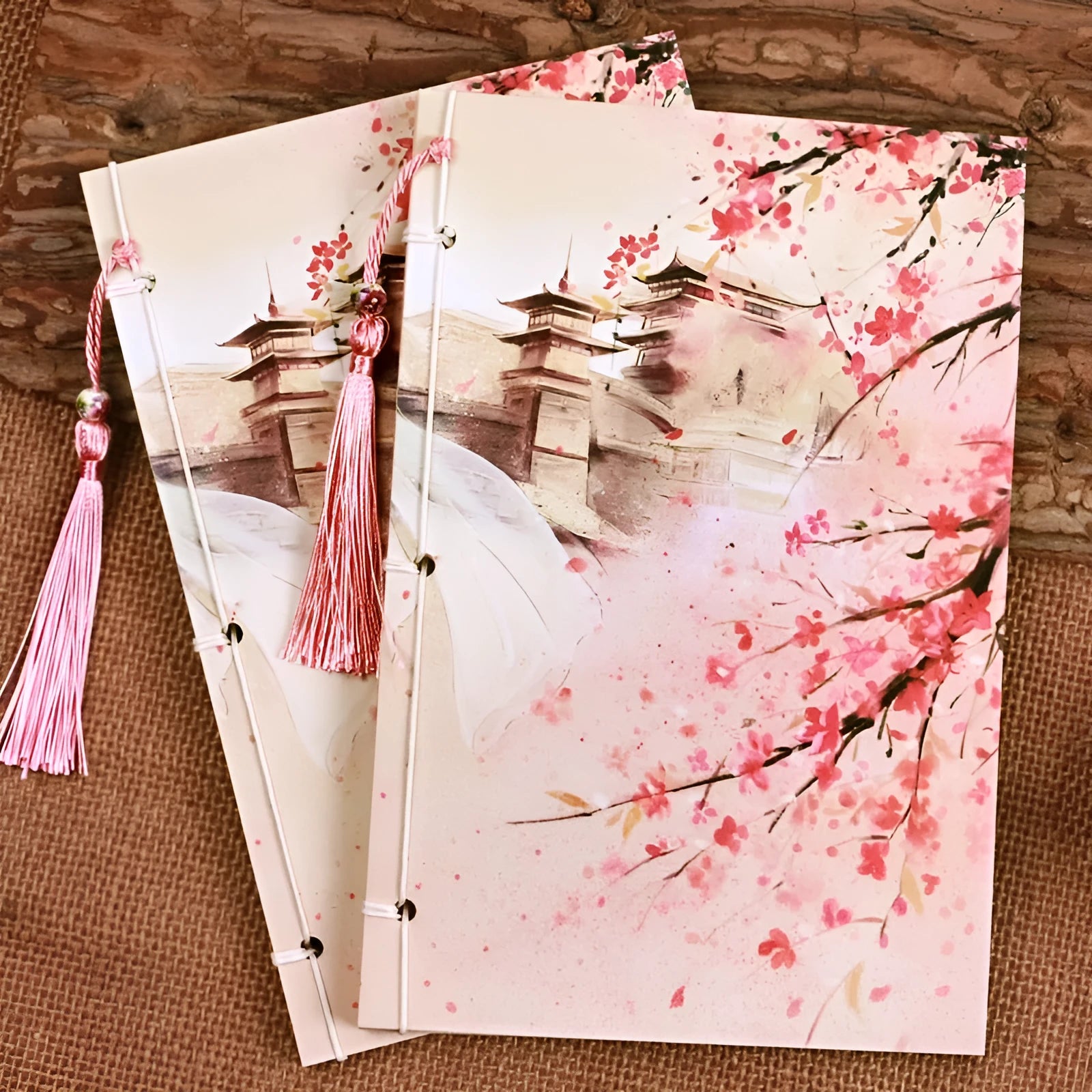Traditional Chinese thread-bound notebook with watercolour Azalea floral cover art