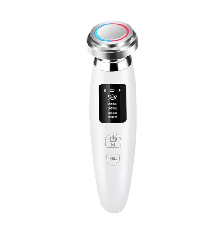 Pink skin rejuvenation instrument handheld facial cleansing beauty device showing dimensions