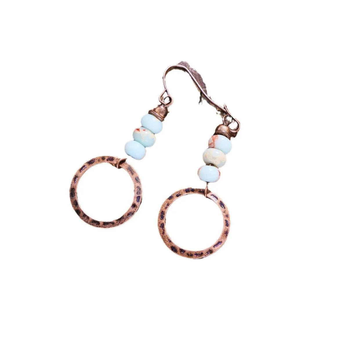 Women's hammered turquoise beaded pendant earrings in creative retro style with zinc alloy construction