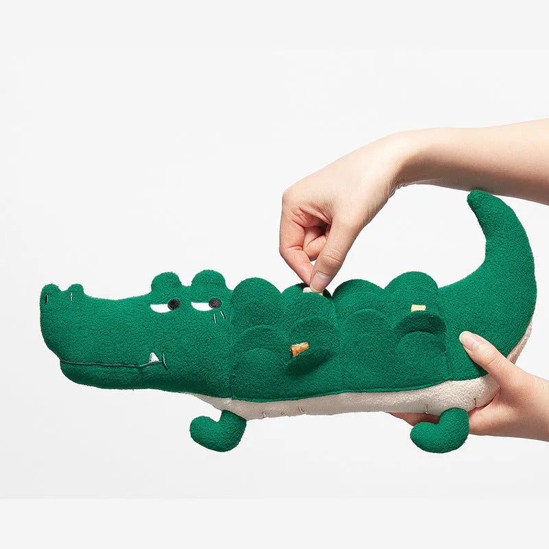 Green plush toy dog measuring 35cm long with soft stuffed animal construction