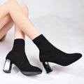 Elastic women's boots flat heel mesh panel short tube PU black colour size 34-40