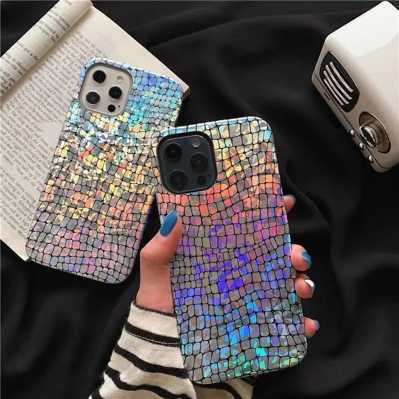 Laser crocodile pattern phone case for Apple iPhone models 11 to 16 XS Max and XR