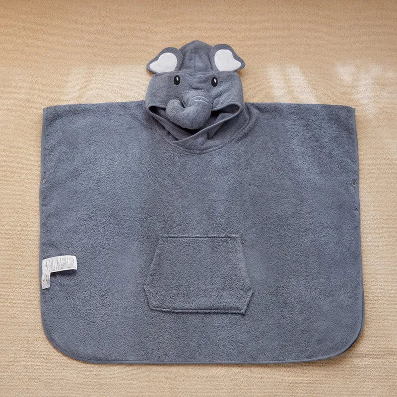 Children's pure cotton hooded pullover bathrobe in Penguin, Elephant, or Fox design, length 63cm.