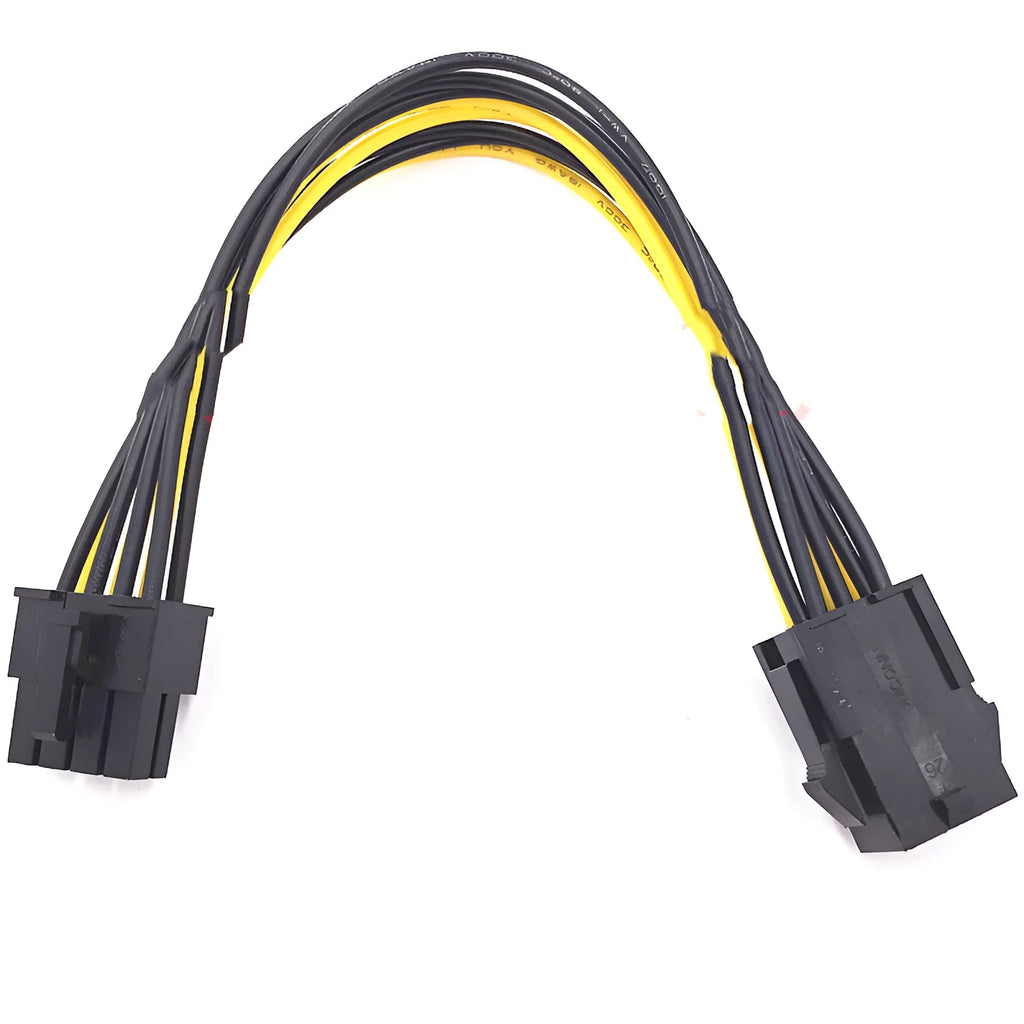 20cm long black 6-pin to 8-pin graphics card power extension cable